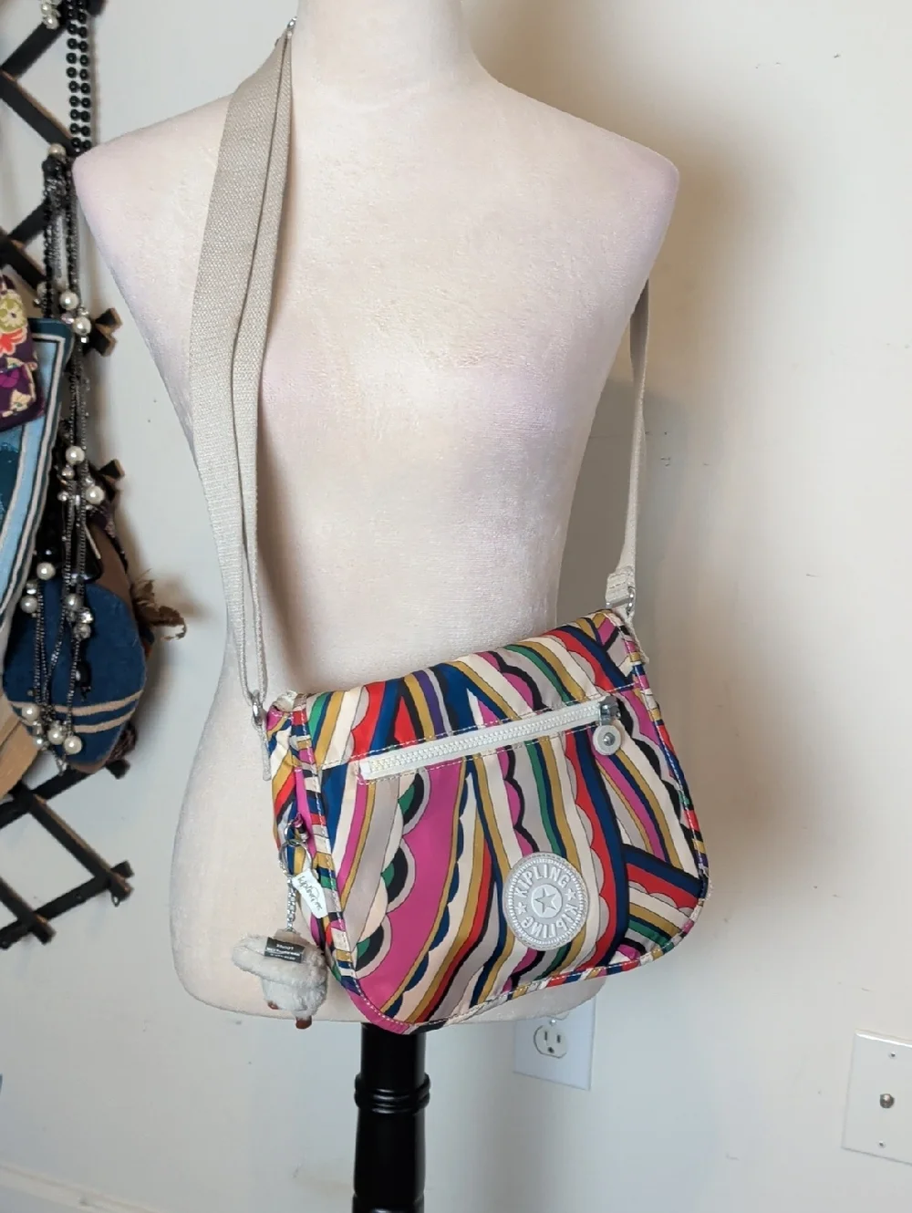 Y2K Kipling Harajuku Rainbow Crossbody Bag w/ Gorilla Charm Retro Festivalcore